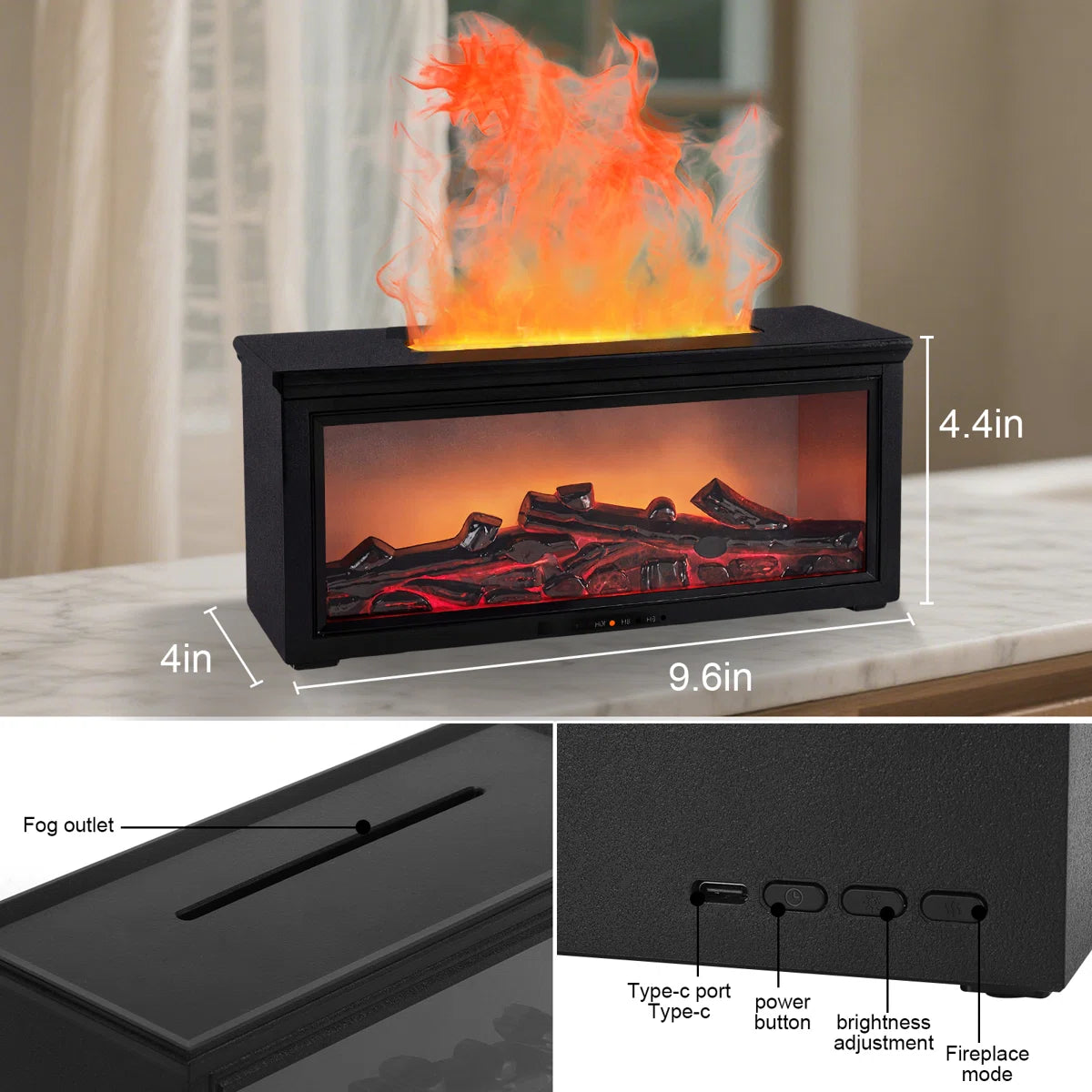 Fireplace Flame Aroma Diffuser & Humidifier with Remote Control