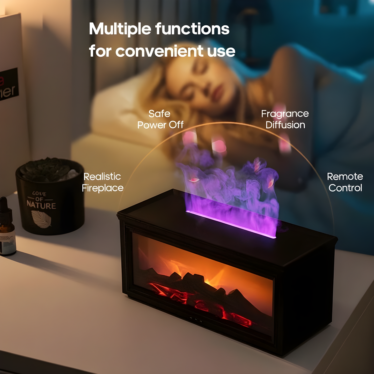 Fireplace Flame Aroma Diffuser & Humidifier with Remote Control